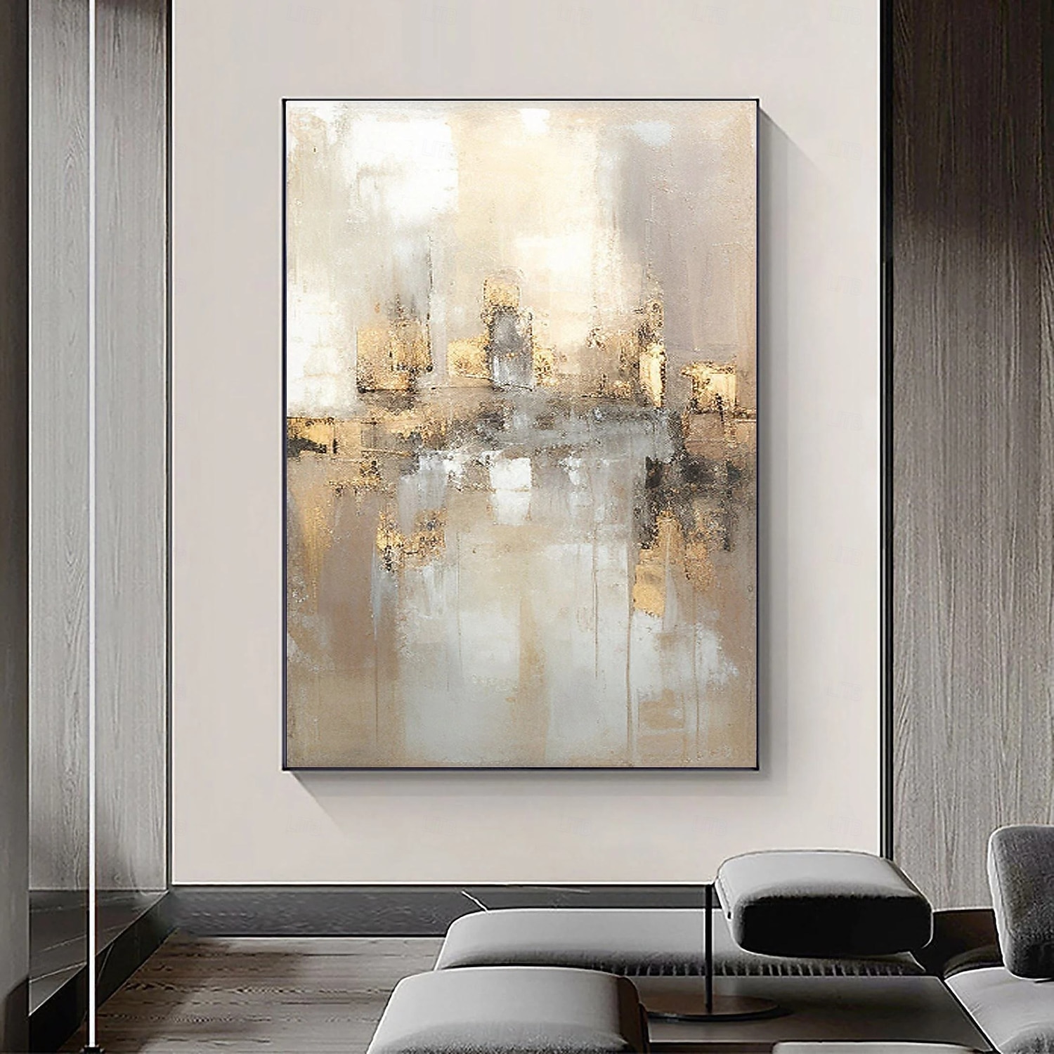 Peinture à l'huile beige dorée faite à la main sur toile, texture abstraite, affiches décoratives, grand art mural, images en feuille d'or, décoration moderne pour la maison, le salon, le bureau, de 2026 ? $41.99 –P2