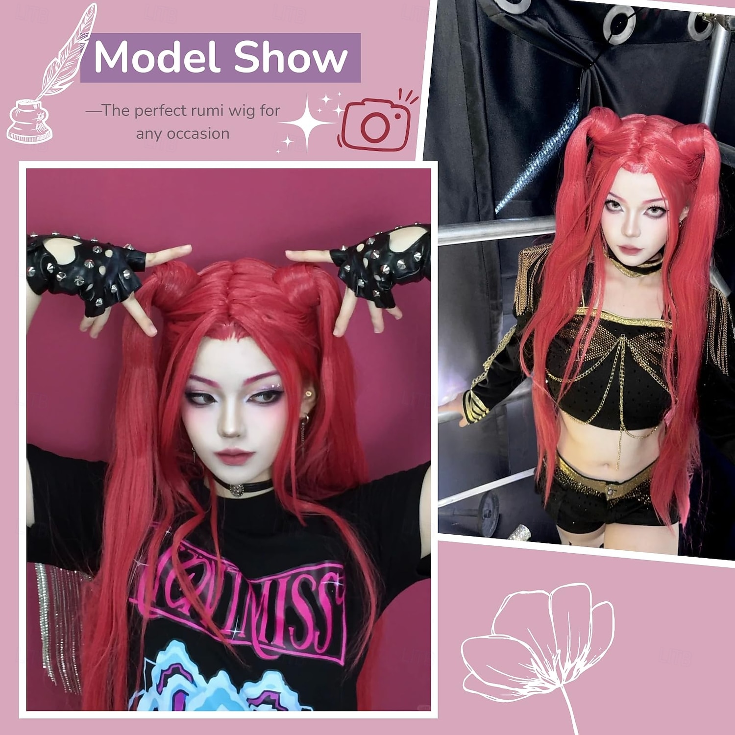Koreansk Idol-inspirerad kostym popstjärnaperuk cosplayperuk animeperuker långt rakt håraccessoar för kvinnor flickor 2025 - $19.99 –P2