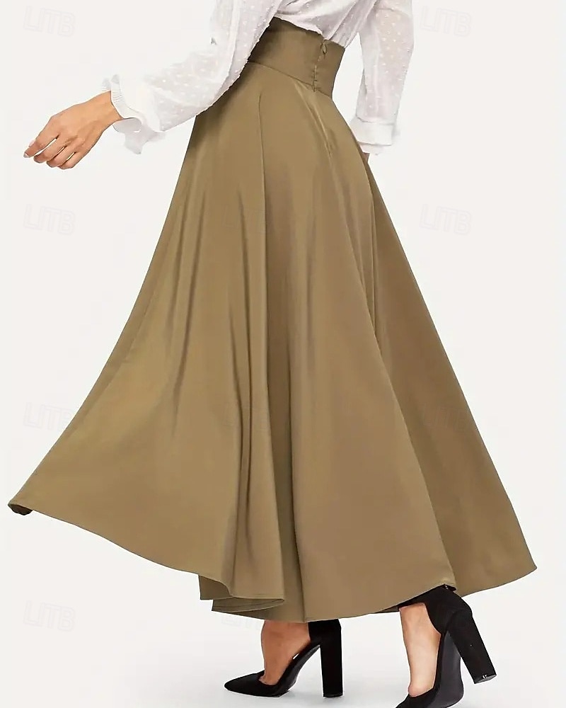 Damen Strumpfhosen Rock A-Linie Mode Lässig Maxi Hohe Taille Röcke Einfach Schleife Urlaub Straße Schwarz Khaki Frühling Polyester 2025 - $17.99 –P3
