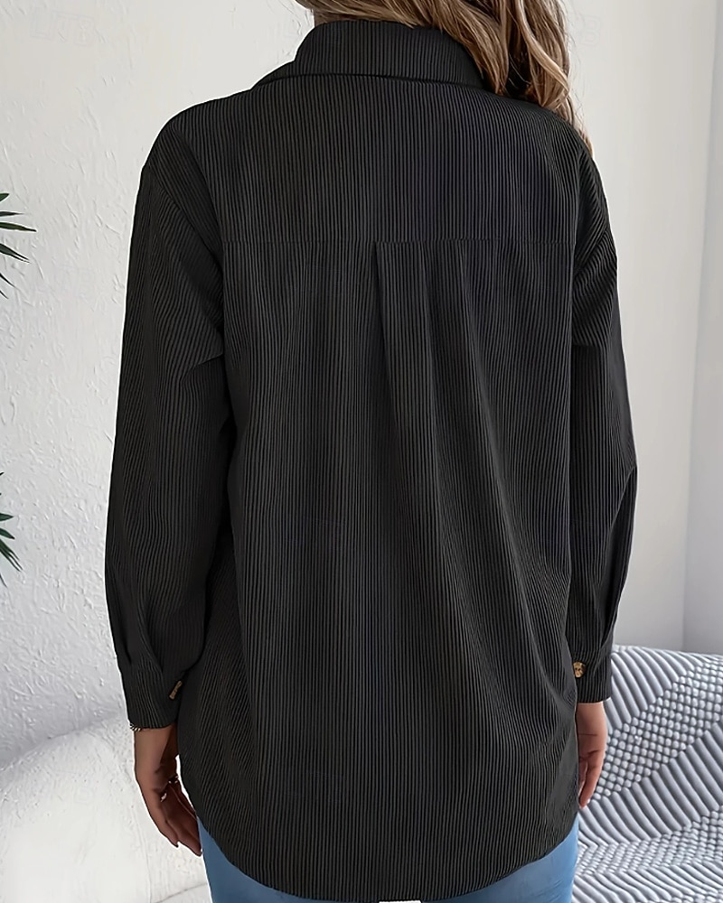 Damen Hemd Textur Bluse Bluse Einfach Modern Lässig Langarm Hemdkragen Normale Oberteile Täglich Ausgehen Tasche Knöpfe Schwarz Wein Khaki Herbst 2025 - $23.99 –P11
