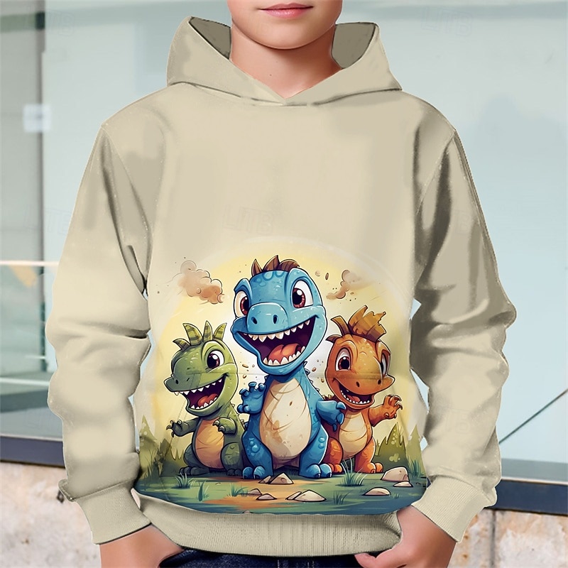 Pojkar 3D Dinosaurie Huvtröja Långärmad Vår Höst Mode Streetwear Barn 4-12 år Huva Utomhus Ledigt Dagligen Normal 2025 - $18.99 –P8