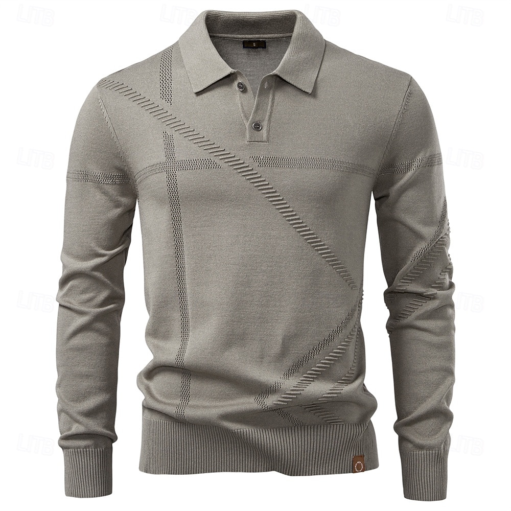 Herre Pullover genser Strikke Vanlige topper Jacquard Knapper Helfarge Polokrage Elegant Årgang Skole Hjem Klær Vår Høst Mørk Marineblå Kakifarget S M L 2026 - $35.99 –P1