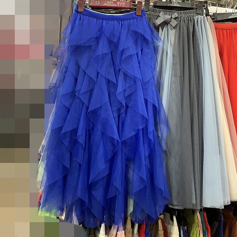 Damen Rock Schwingend Gazeröcke Mode Lässig Maxi Mittlere Hüfthöhe Röcke Einfarbig Unregelmäßiger Saum Mikroelastisch Urlaub Straße Aprikose Schwarz Weiß Rosa Frühling Polyester 2025 - $18.99 –P10