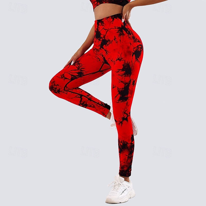 Damskie Spodnie kompresyjne Běžecké kalhoty Legginsy do jogi Wyszczuplenie brzucha Wysoka talia Siłownia Trening Obuwie sportowe Doły Wzór tie-dye Ciemnoróżowy Czarny Różowy Jesień Sport Odzie 2026 - $12.99 –P12