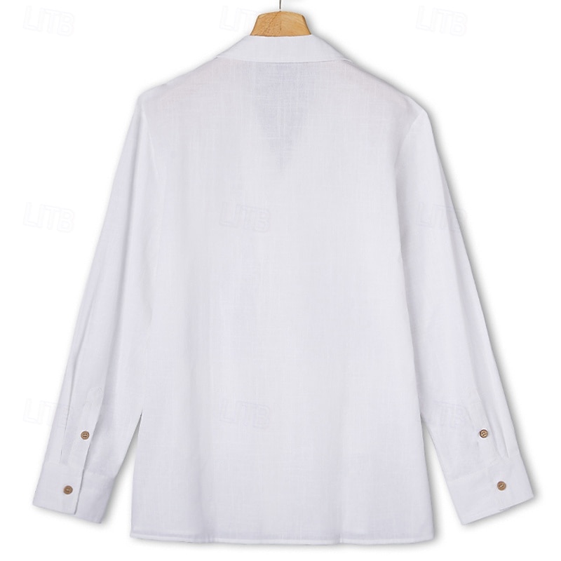 Per uomo Camicia Camicia di lino Camicia Guayabera Camicia Estiva Camicia da Spiaggia Camicia con Bottoni Semplice Vacanza Casuale Bianco Manica Lunga Colletto Estate Primavera & Estate Abbigliamento del 2025 a $25.99 –P9