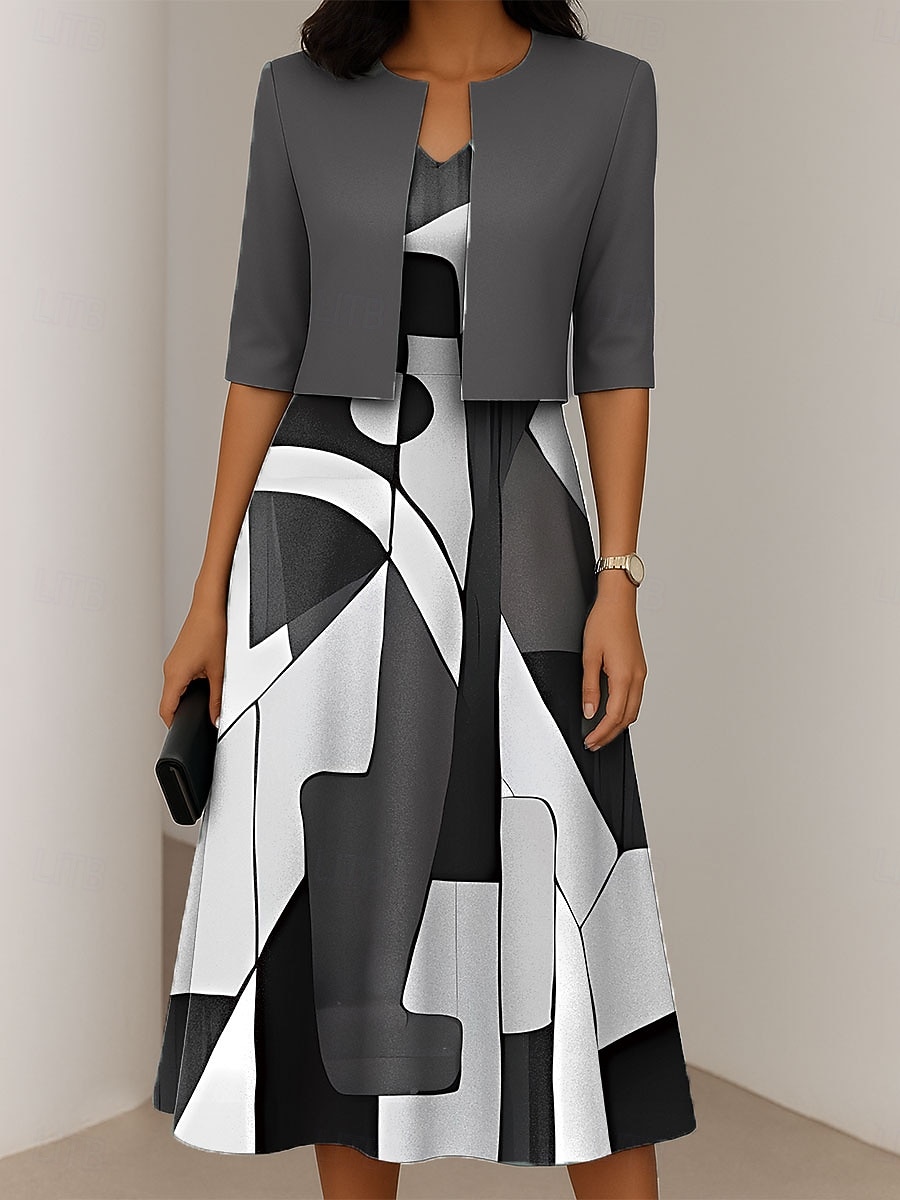 Damen Kleid-Set A Linie Kleid Sommerkleid Lässig Halbformelle Kleider Ombre Grafik Druck Midikleid Halbarm V Ausschnitt Urlaub Date Rosa Grün Grau Frühling Herbst Normale Passform 2025 - $36.99 –P1