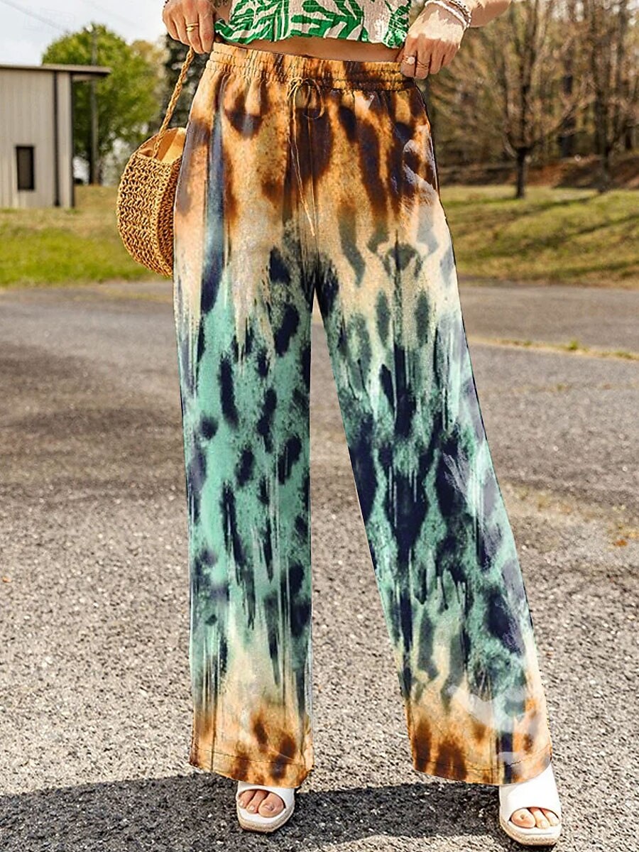 Femmes Jambe large Chinos Pantalons Amples Vacances ancien Mode Longueur complète Taille haute Graphique Géométrique Impression Doux Respirant Non Elastique Formel Extérieur Vacances Orange Marron de 2025 ? $36.99 –P3