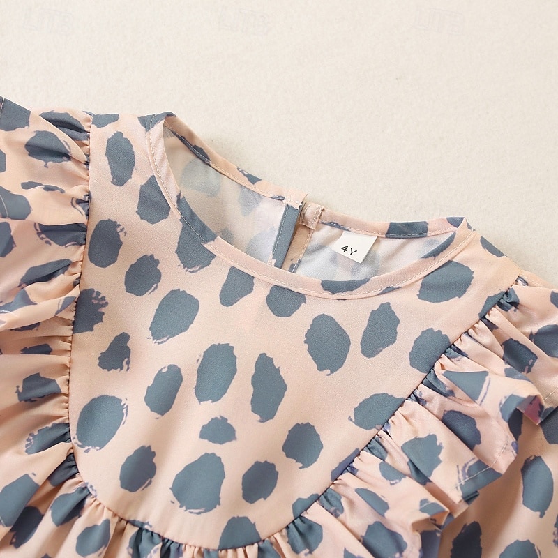 Mommy and Me Dresses Polka Dot Street Print Khaki Long Sleeve Midi Active Matching Outfits 2026 - $20.99 –P6