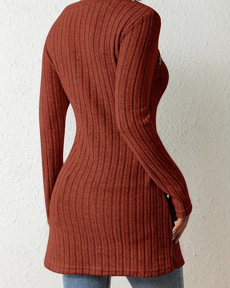 Women's T Shirt Tee Top Buttons Asymmetrical Solid Color Elegant Fashion Long Sleeve Square Neck Regular Tops Daily Weekend Black Brown Rose Pink Gray Spring Fall 2026 - $22.99 –P15