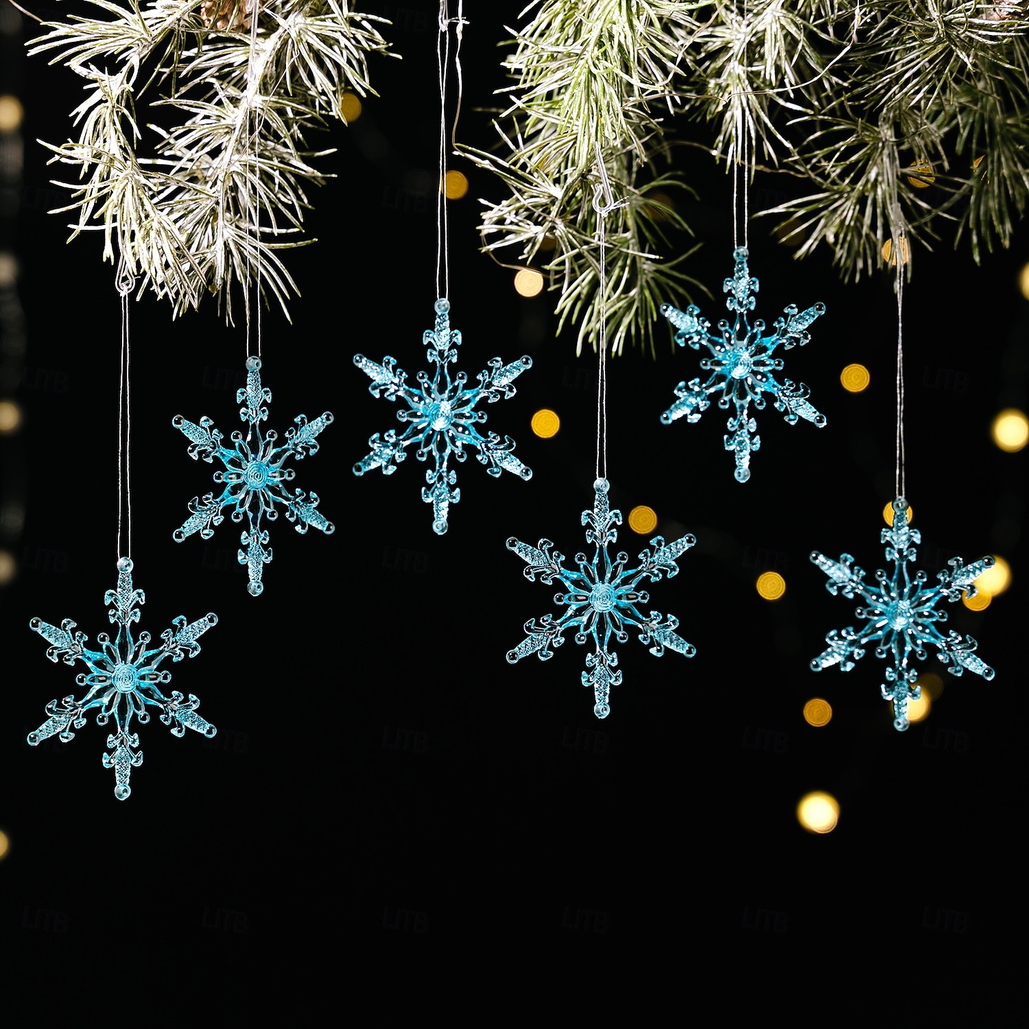6 stk. krystall snøfnuggpynt i julekrystall, hengende snøfnuggpynt i akryl, rosa istapp-snøfnuggpynt i 3 farger til juletrefest, hjemmedekorasjon 2025 - $5.99 –P12