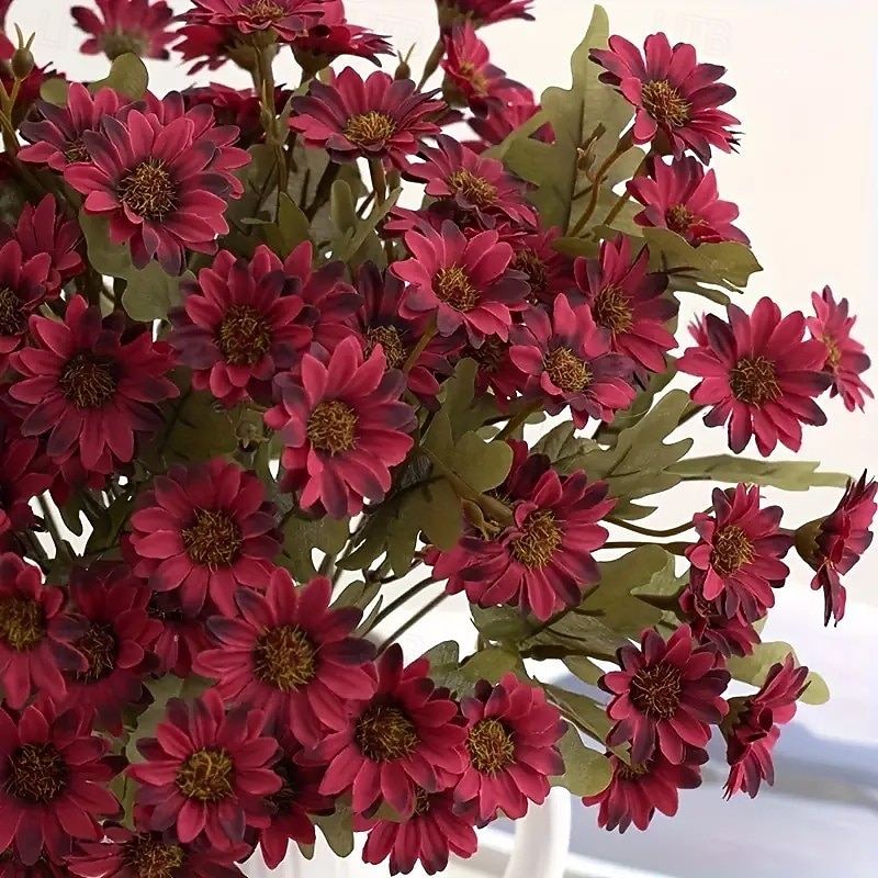 5 maços de flores artificiais de outono, crisântemos do pôr do sol, flores artificiais de outono para áreas externas com margaridas e eucalipto, plantas de floração plena, resistentes a raios UV, à de 2025 por $20.99 –P4