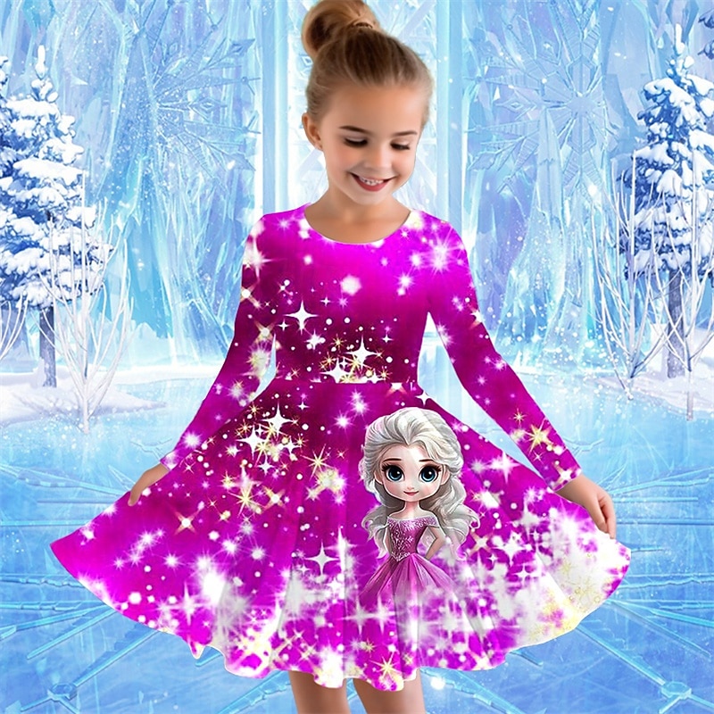 Tyttöjen 3D Piirretty Mekko Pitkähihainen Kesä Kevät Loma Päivittäin Pyhäpäivä Prinsessa Kaunis Makea Lapset 4-12 vuotta Rento mekko A linjainen mekko Polvipituinen Normaali 2025 - $16.99 –P2