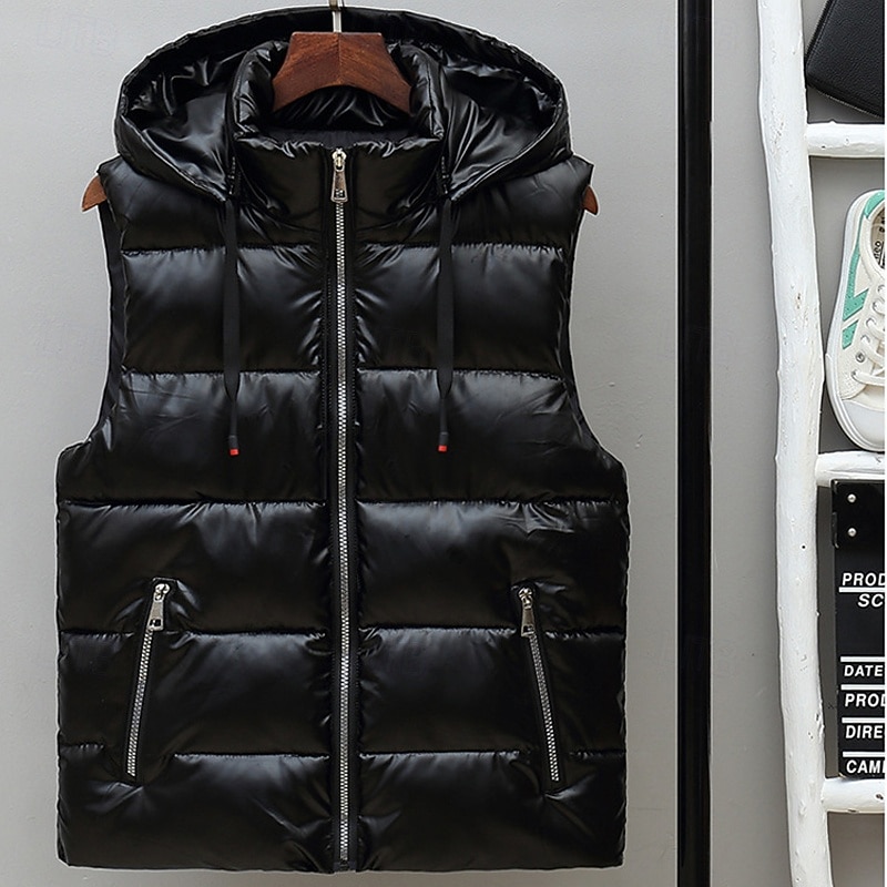 Per uomo Gilet imbottito Gilet Vacanza Quotidiano Data Moda Casual Autunno & Inverno Tasca Nylon Caldo Confortevole Tinta unica Cerniera Con Cappuccio Vestibilità regolare Argento Nero Rosso Argento del 2026 a $34.99 –P10