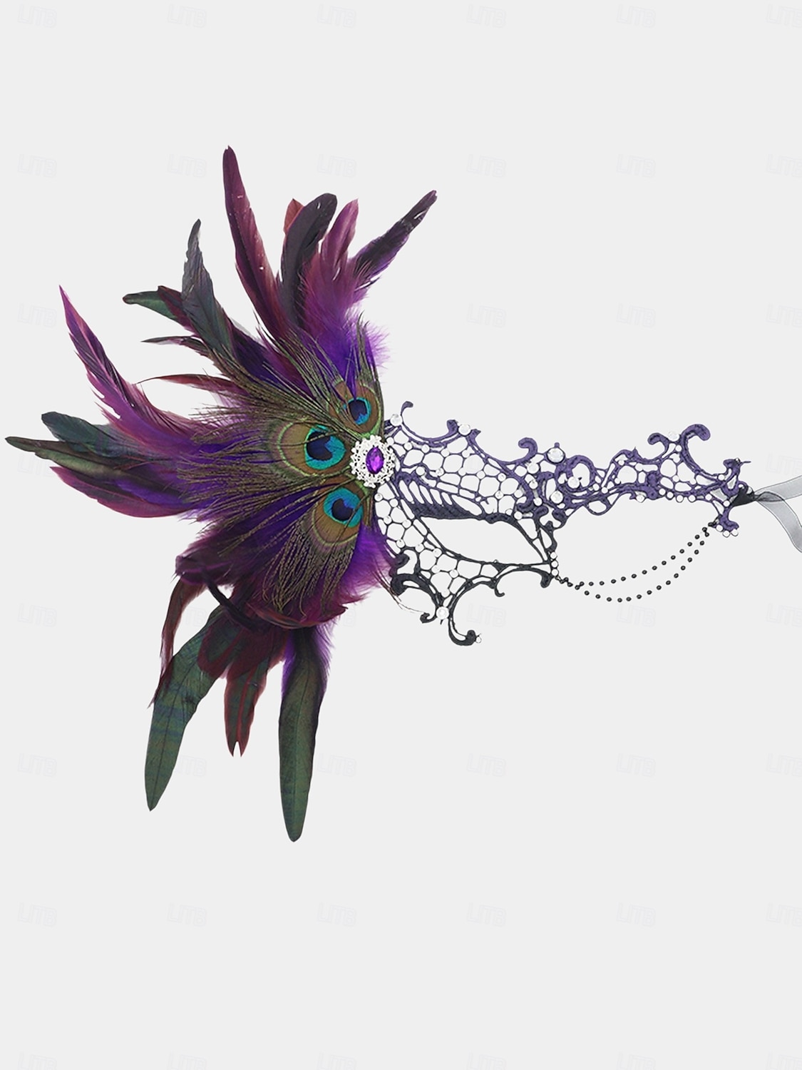 Γυναικεία μάσκα μεταμφίεσης από πράσινη δαντέλα με φτερά, λεπτομέρειες παγωνιού και στρας, vintage γοτθικό αξεσουάρ για πάρτι αποκριών 2026 - $11.99 –P4