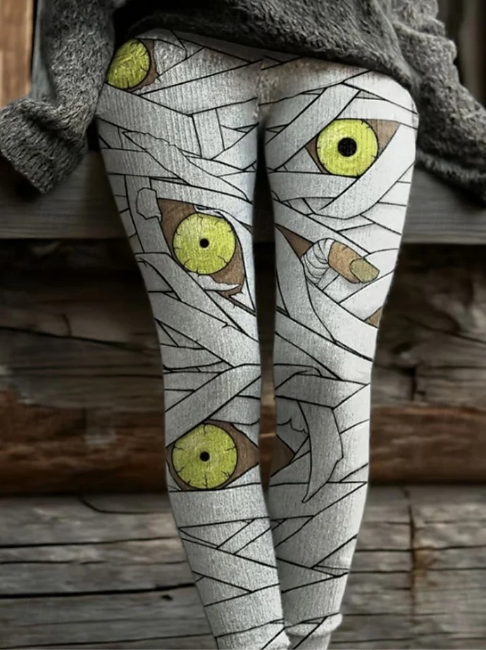 Dámské Legíny prázdniny Vinobraní Módní Po kotníky Vysoký pasPantsHalloween Grafika Lebky Potisk Yumuşak Prodyšné Elastické Formální Venkovní Dovolená Světle hnědá Oranžová Zelená Khaki Jaro Podzim 2025 - $22.99 –P5