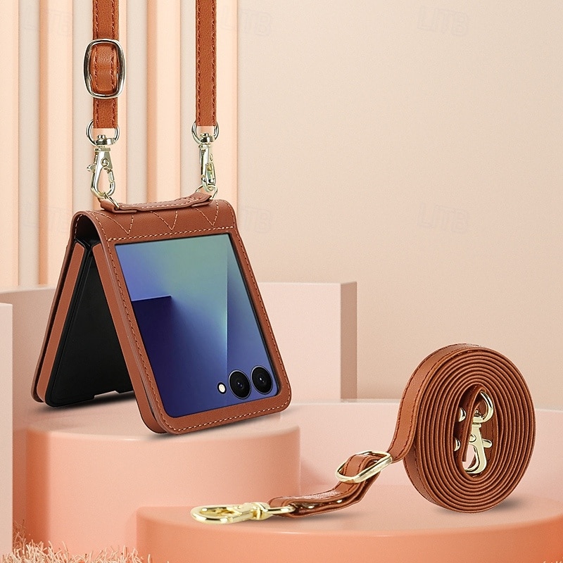 telefono Custodia Per Samsung Galaxy Z Flip 7 Z Flip 6 Z Flip 5 Z Flip 4 Copertura Posteriore con Cordino Slot per Carte Resistente agli urti Retrò TPU Pelle PU del 2025 a $22.99 –P2