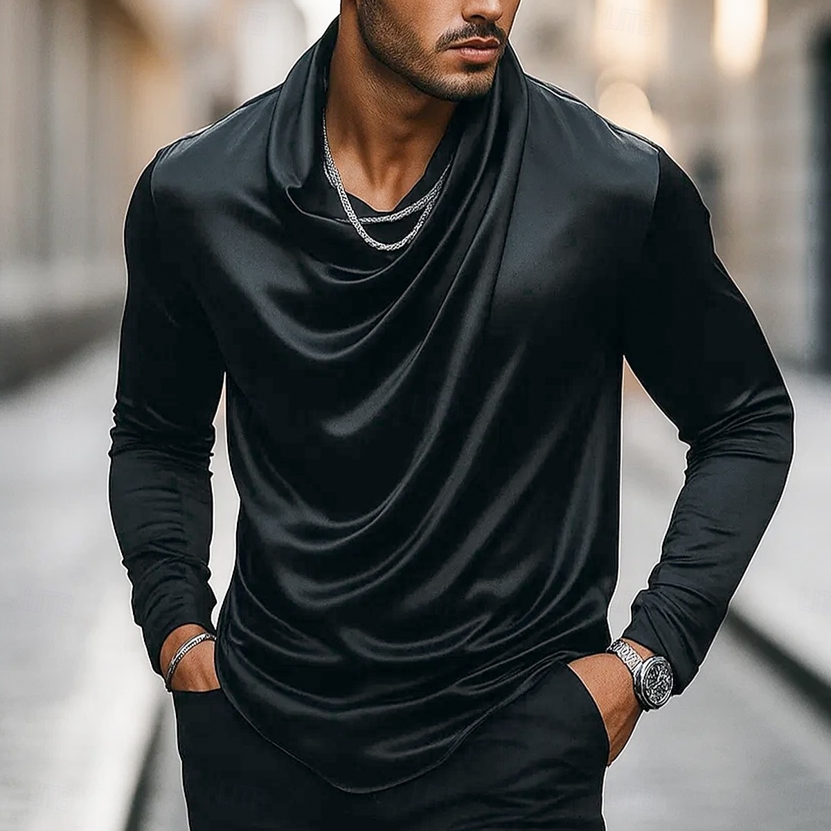 Per uomo Camicia Come la seta Camicia in raso Camicia casual Semplice Formale Matrimonio Nero Bianco Oro Manica Lunga Scollo a Cascata Primavera & Autunno Tutte le stagioni Abbigliamento Arricciato del 2025 a $21.99 –P4