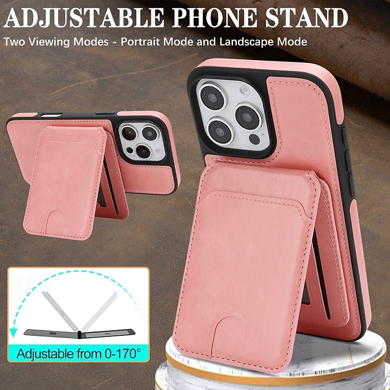 телефон Кейс для Назначение iPhone 17 Pro Max 17 Air i16 15 14 Pro Max Plus 16e 13 Pro Max Кейс на заднюю панель Магнитный Откидная подножка Разъем для карты Ретро ТПУ Кожа PU 2026 - $18.99 –P2