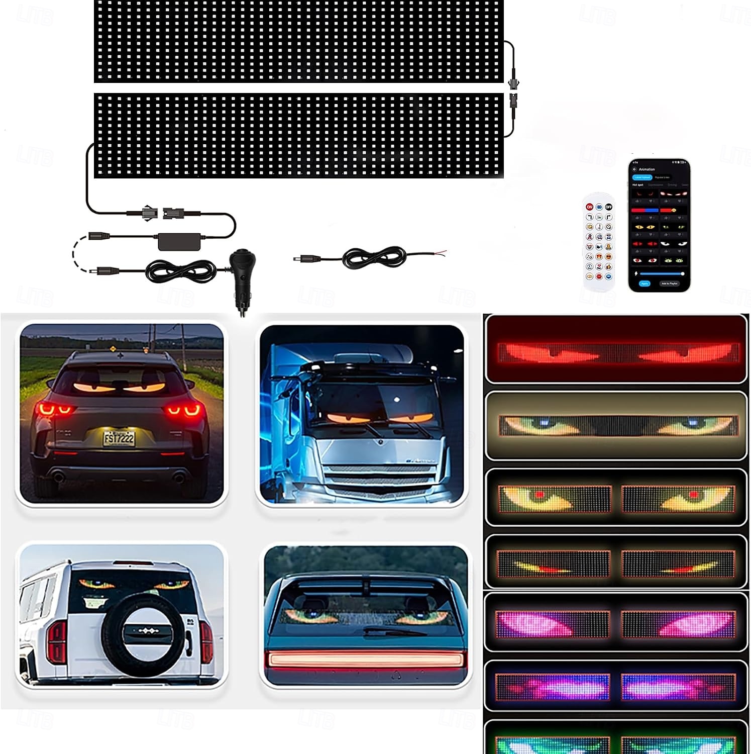 Lumières yeux du diable pour voitures, lumières yeux du diable à LED pour pare-brise de camion, panneau de pixels à LED d'animation de camion œil du diable à télécommande pour pare-brise de voiture de 2025 ? $74.99 –P1