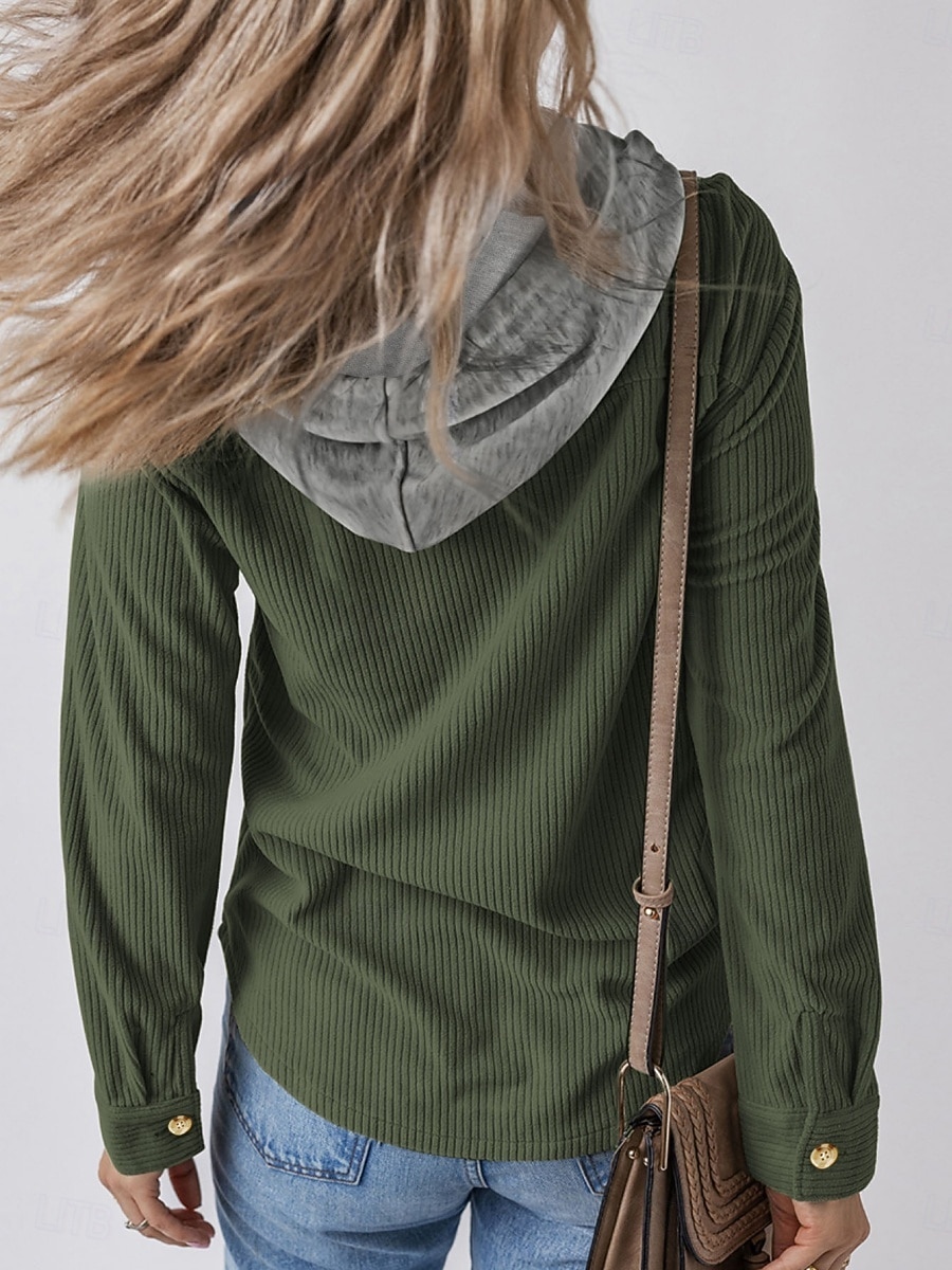 Mujer Chaqueta con capucha Cómodo Transpirable Botones Casual Plano Vacaciones Calle Casual Ropa Cotidiana Botonadura Simple Regular Con Capucha Ajuste regular Manga Larga Ropa de calle Azul marinero 2025 - $36.99 –P13