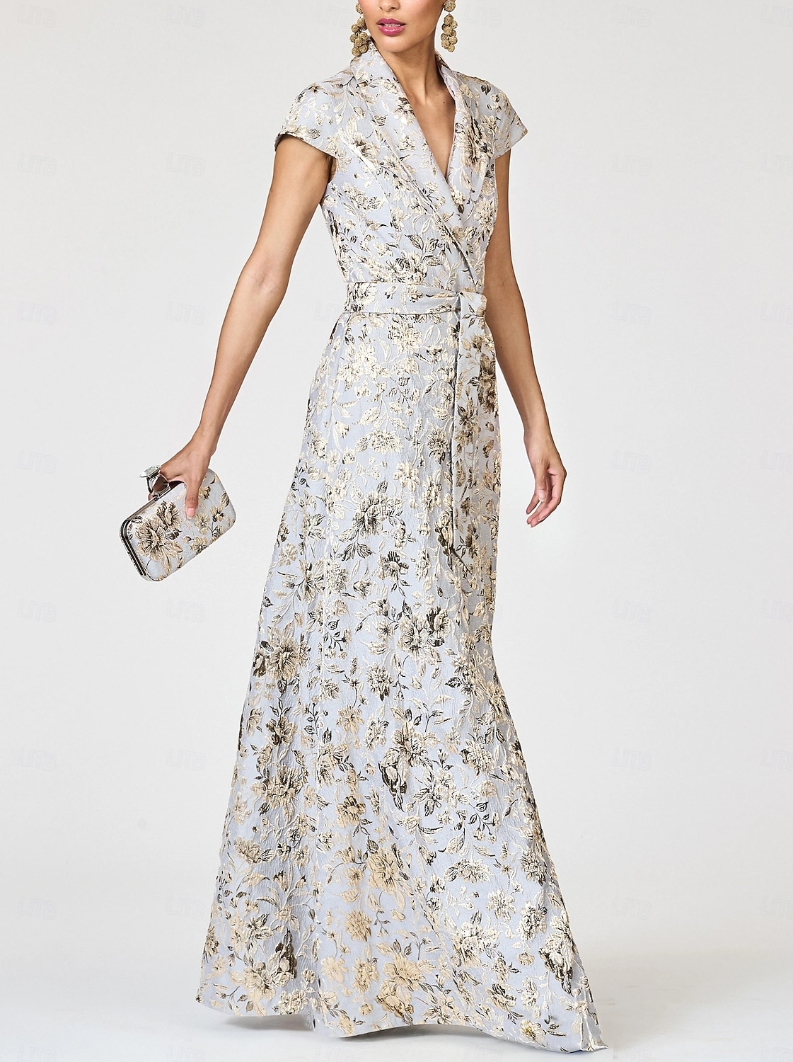 Ligne A Robes de Cocktail Élégant Robe de soirée Formel Mariage Longueur au sol Manche Courte Revers Poche Nylon avec Noeud(s) Fente Poche 2025 de 2025 ? $159.99 –P1