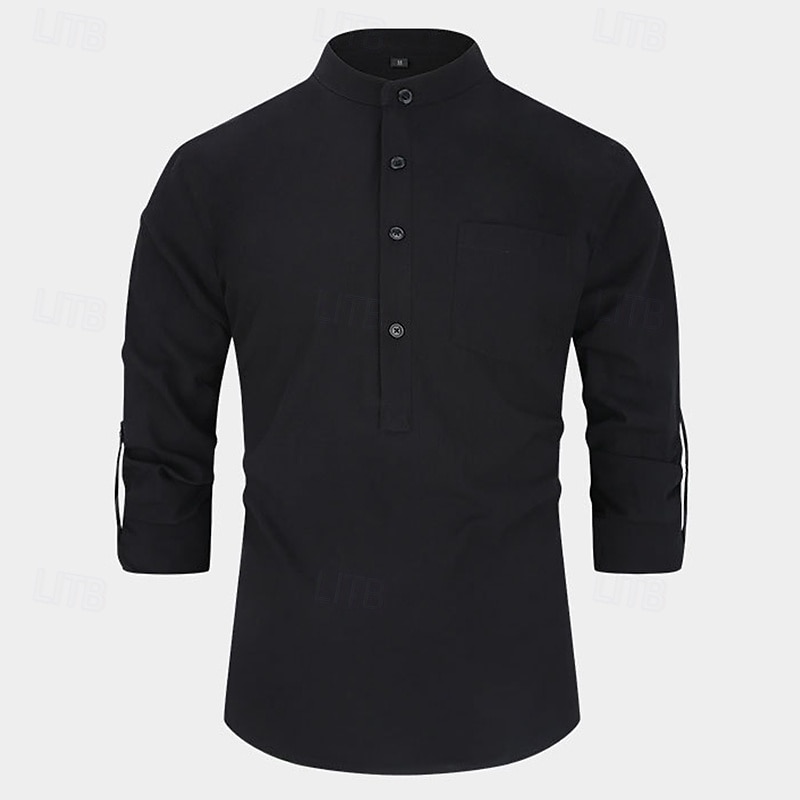 Per uomo Camicia Camicia con colletto alla coreana Camicia popover Camicia casual Nero Bianco Giallo Rosso Blu marino Manica Lunga Semplice Henley Quotidiano Uscire Tasca Frontale Abbigliamento del 2025 a $23.99 –P15