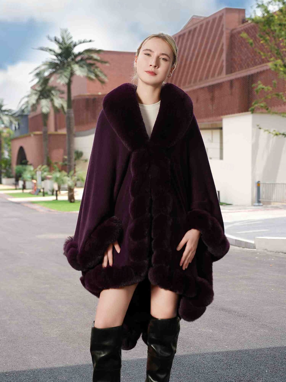 Pelssjal Elegant Hold Varm Ermeløs Flaggermusermer Polyester Bryllup Wrap Med Ren Farge Til Spesiell Leilighet Høst vinter 2025 - $142.99 –P18