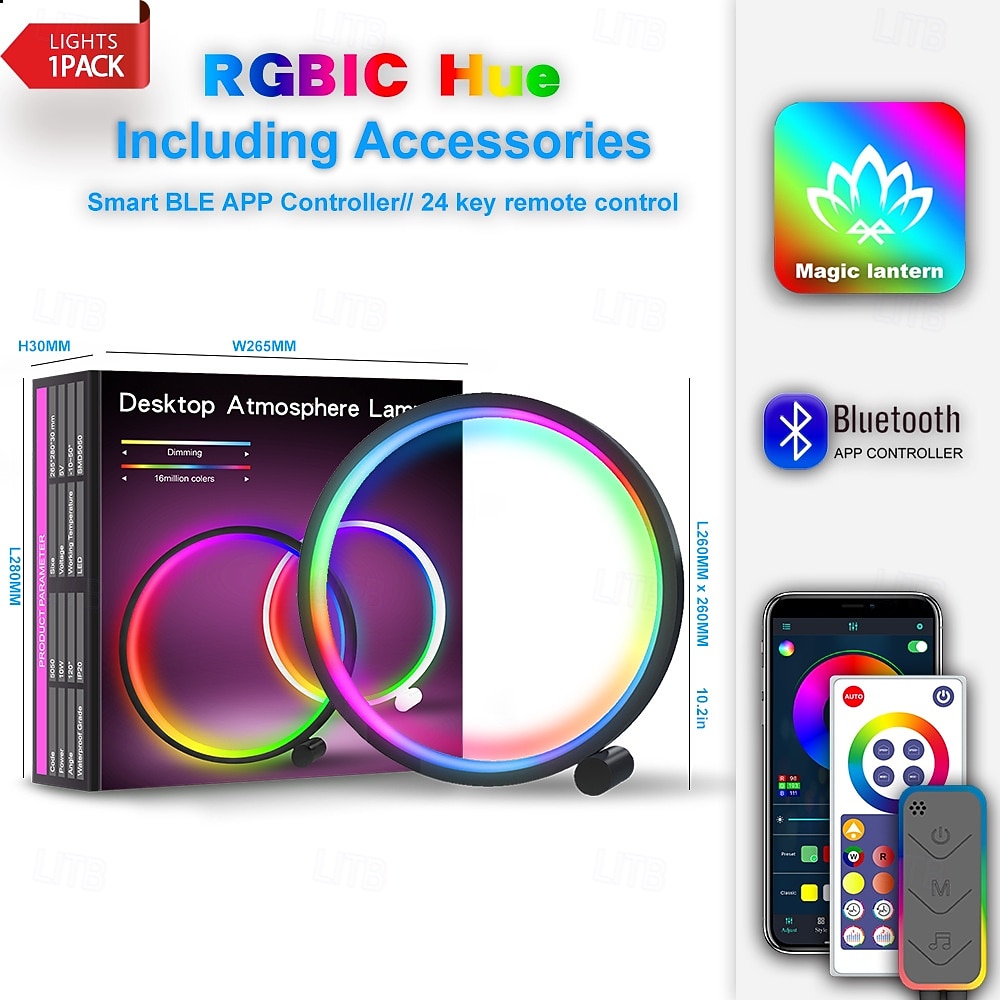 Умная светодиодная настольная лампа, RGB, IC освещение, ночник с меняющимися цветами, синхронизация с музыкой, режим «сделай сам», плавная регулировка яркости, для спальни &игр 2025 - $43.99 –P1