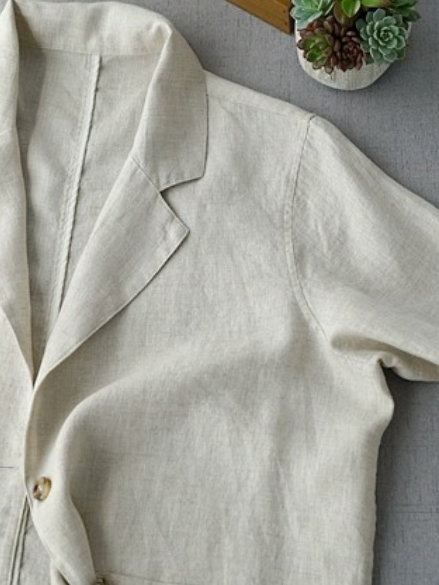 Damen Blazer Bequem Atmungsaktiv Tasche Knöpfe Mode Täglich Einfach Outdoor Lässig Täglich Einreihig Regulär Revers Normale Passform Langarm Oberbekleidung Marineblau Beige Frühling Herbst 2025 - $24.99 –P4