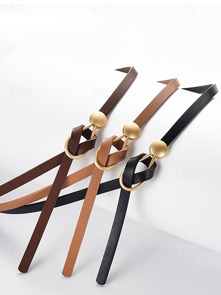 Cintura sottile da donna in similpelle PU – cintura regolabile con fibbia ad anello e a sfera color oro, stile minimalista per abiti, blazer e cappotti, perfetta per lavoro, appuntamenti serali e abiti da festa del 2025 a $7.99 –P5