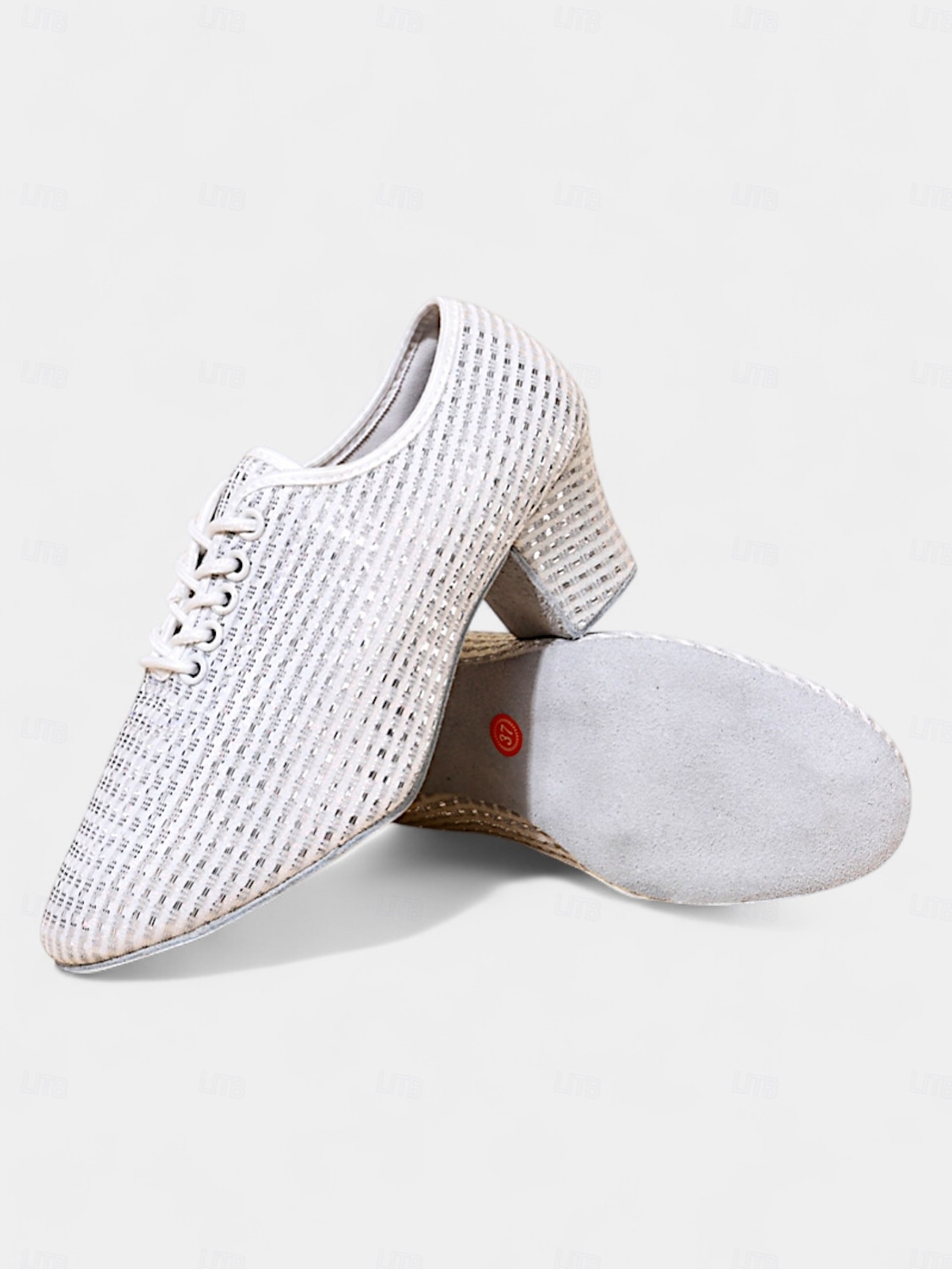 Sapatos de dança brancos com cadarço para mulheres - calçados de salão de salto grosso e brilhante com design de malha respirável para prática e performance de 2025 por $34.99 –P2