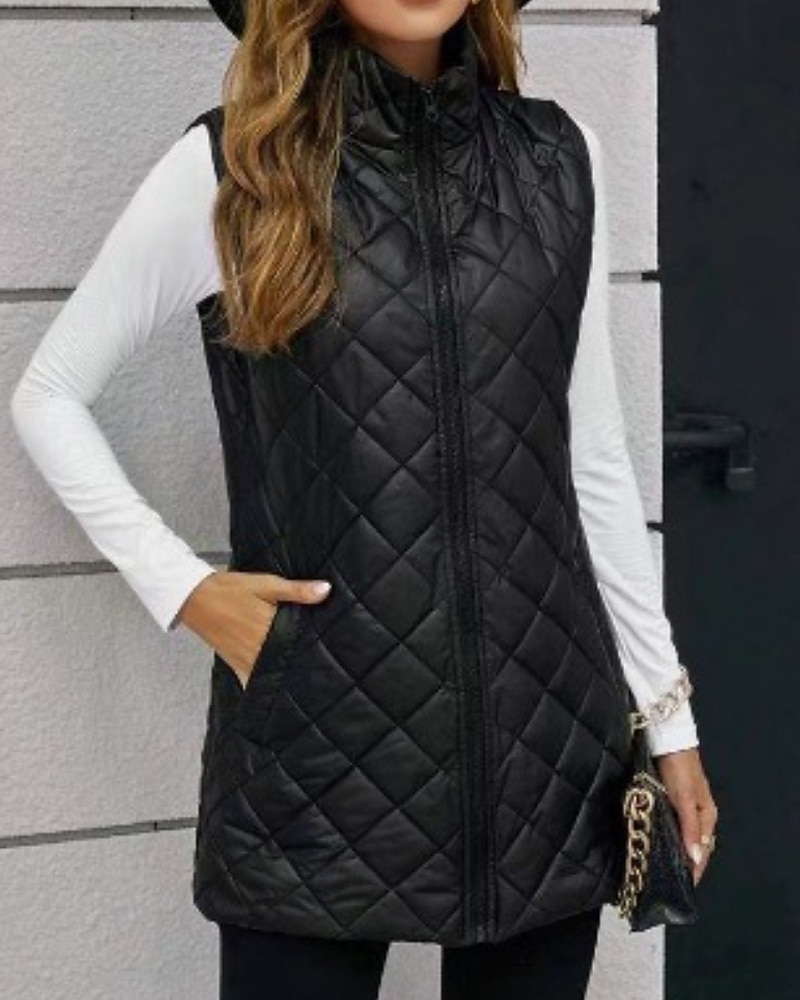 Per donna Gilet Caldo Confortevole Cerniera Tasca All'aperto Casual Semplice Ferie Weekend Cerniera Lungo Collo alla coreana Vestibilità regolare Senza Maniche Capispalla Nero Albicocca Inverno del 2026 a $33.99 –P7