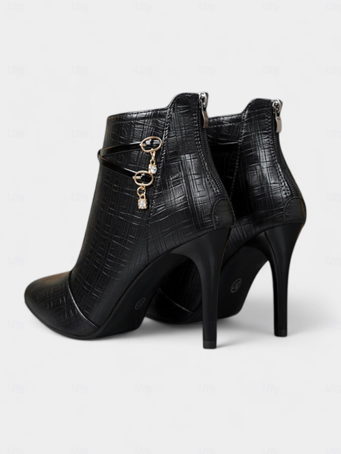 Bottines à talons hauts à motif crocodile noir pour femmes - bottines à talons aiguilles à bout pointu en similicuir avec brides décoratives et breloques en strass pour des tenues élégantes de 2025 ? $34.99 –P4