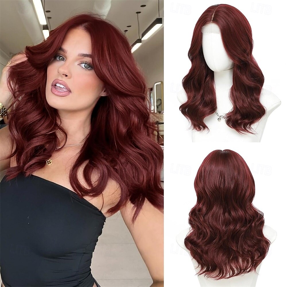 Perucas ruivas de comprimento médio para mulheres, peruca de cabelo sintético ondulado de 18 polegadas com divisão central - peruca com linha capilar natural para uso diário em festas/Halloween de 2026 por $26.99 –P3
