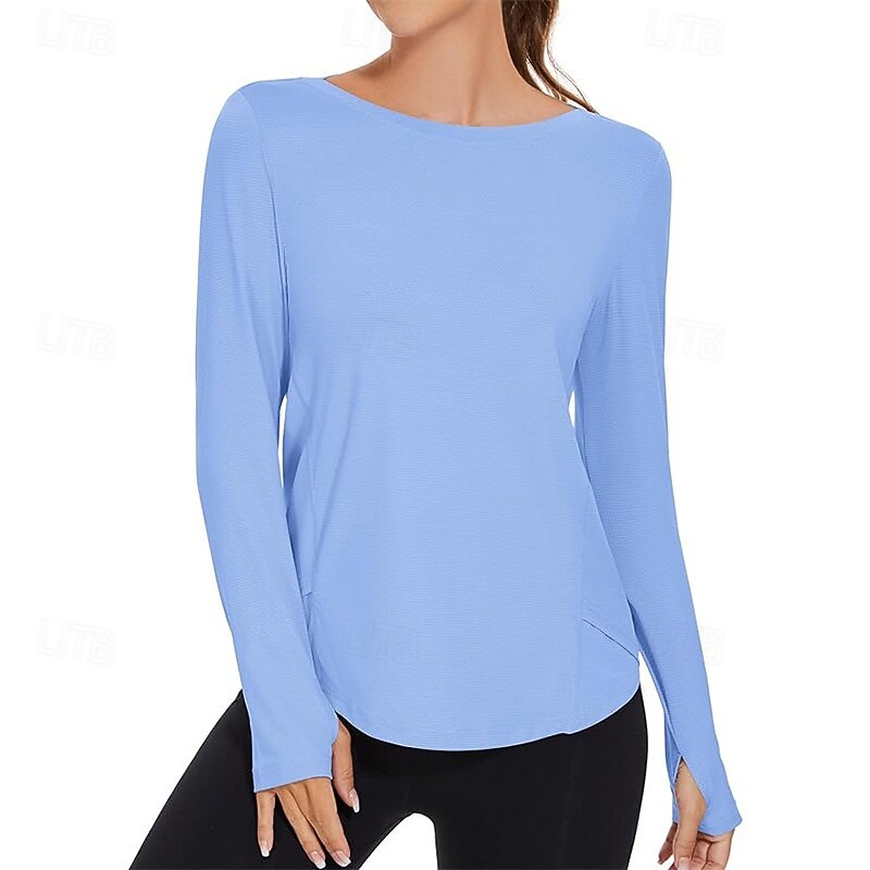 Dame Yogaskjorter Crew-hals UPF50+ Pustende Langermet sport Helfarge Topper Til Treningsstudio Løp Trening Sportsklær 2025 - $18.99 –P2