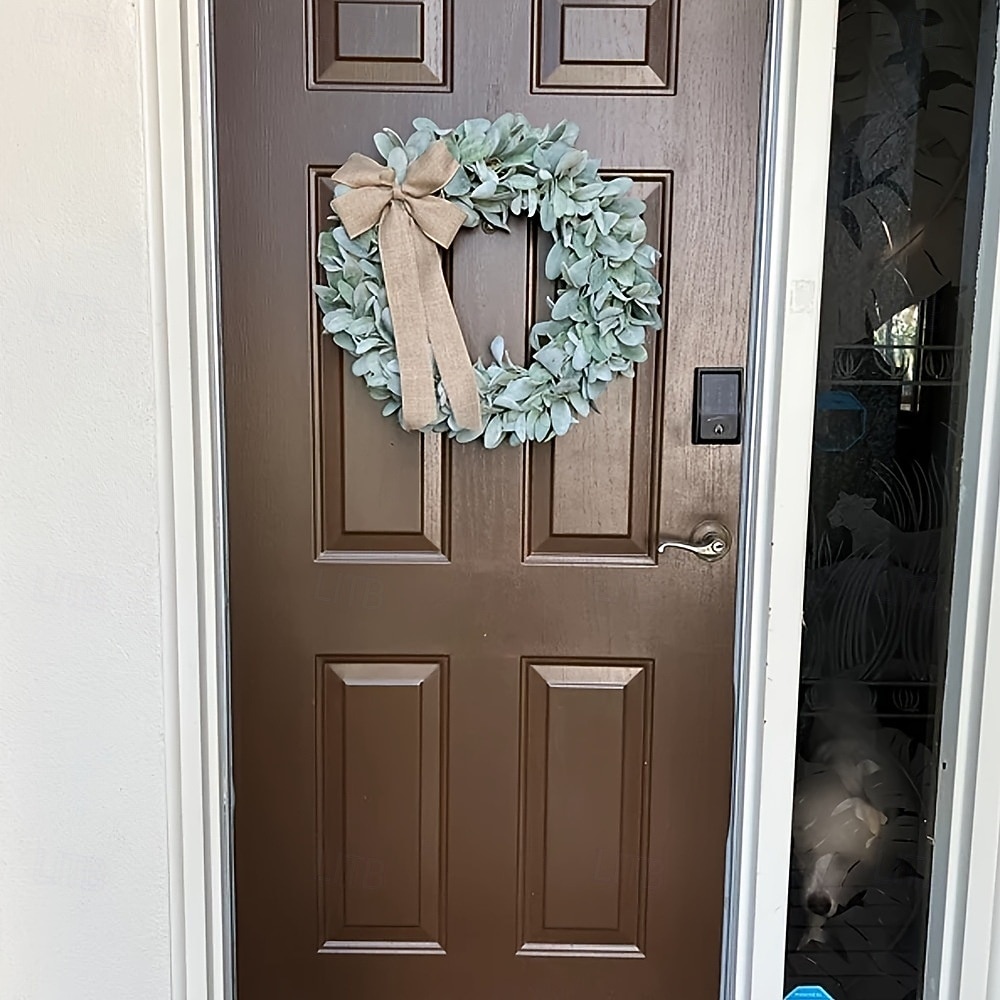 2026年 玄関用のクリスマスリース、人工の緑の羊の耳の葉のガーランド、フェイク植物のつる、庭のドアの吊り下げ、リビングルームと窓の壁の装飾  コレクション – $31.99 –P6