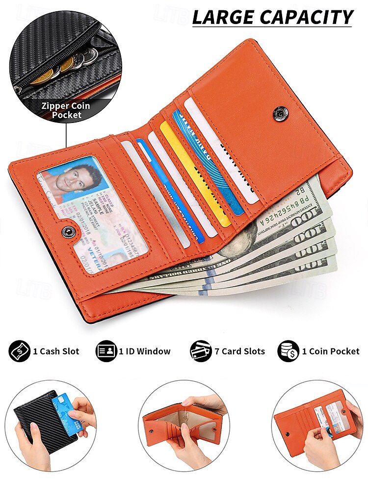 Мужской кожаный кошелек с блокировкой RFID, большой вместимостью – тонкий двухстворчатый держатель карт с 7 отделениями для карт, окошком для удостоверения личности, отделением для наличных и карманом для монет на молнии для повседневного ношения и путеше 2025 - $14.99 –P7