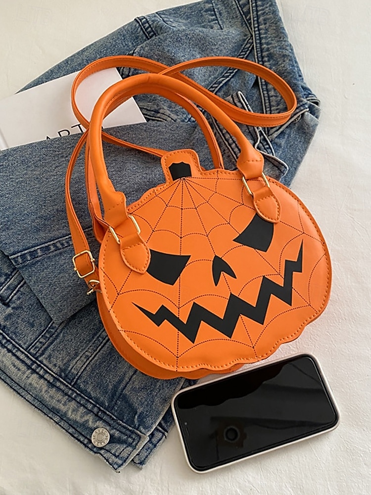 Halloween-pumpahandväska för kvinnor – söt axelväska med pumpamotiv och spindelnätsdesign, väska i konstläder för fest, cosplay och högtidskläder 2025 - $18.99 –P8