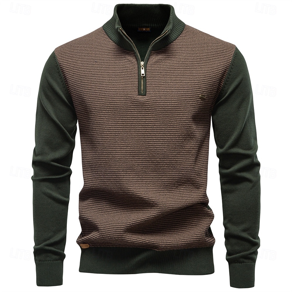 Herren Pullover Zopfmuster Stricken Normale Oberteile Halber Reißverschluss Farbblock Geometrisch Stehkragen Elegant Vintage Schule Urlaub Bekleidung Frühling Herbst Grün Armeegrün S M L 2026 - $53.99 –P18