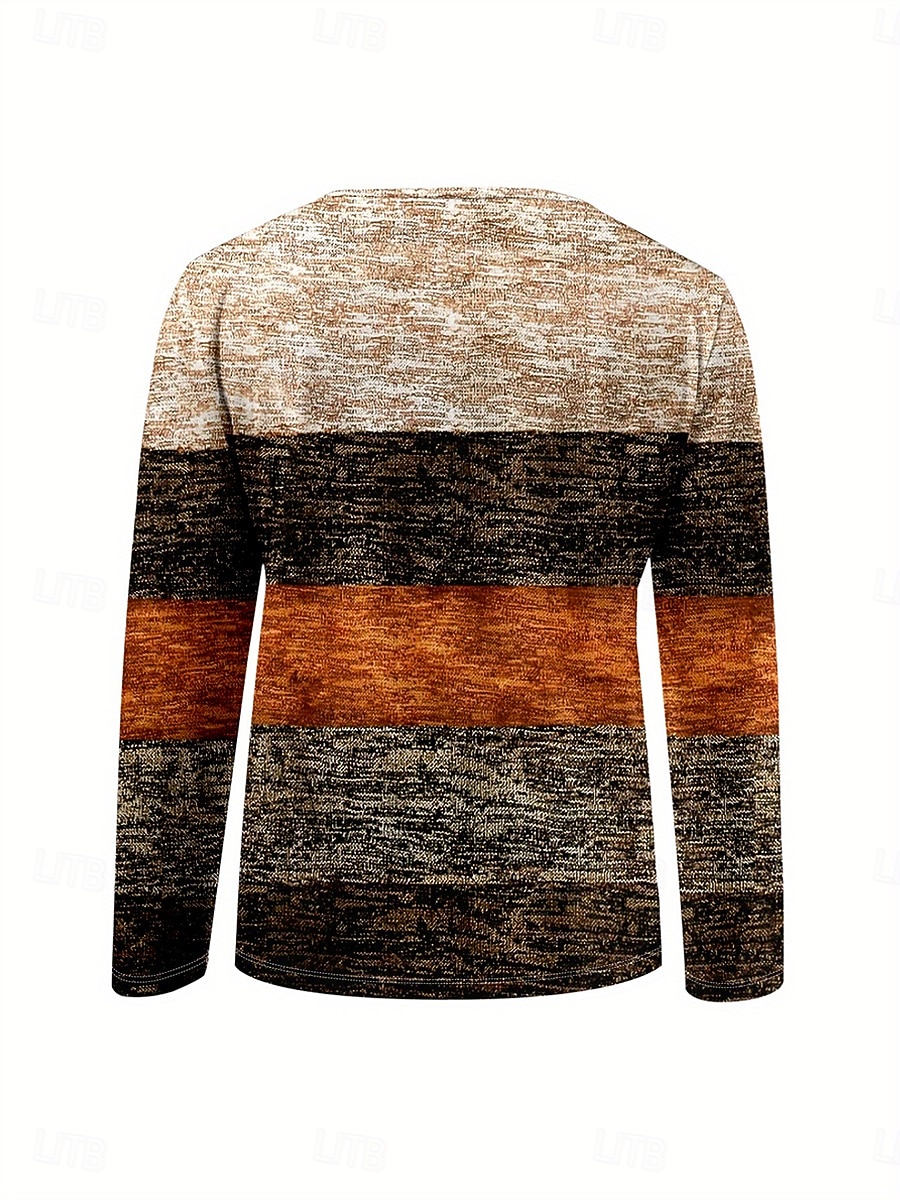 Femmes T-shirt Graphique Géométrique Rayé ancien Élégant Classique manche longue Col en V Encolure en V Hauts Réguliers Quotidien Week-end Imprimé Marron Printemps Automne Hiver de 2025 ? $23.99 –P3