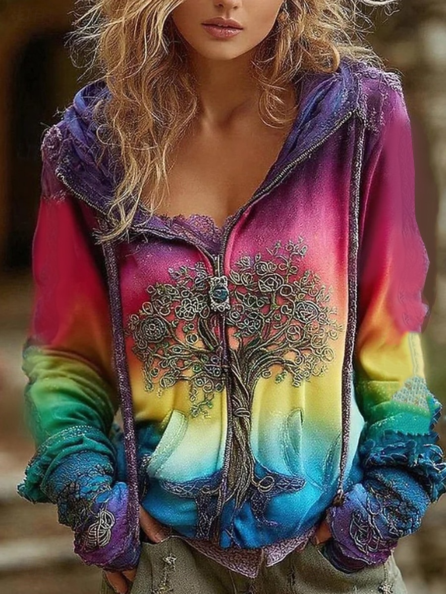 Women's Zip Up Hoodies Floral Punk Active Vintage Long Sleeve Hooded Regular Tops Home Dailywear Casual Yellow Pink Blue Purple Fall Winter 2025 - $34.99 –P3