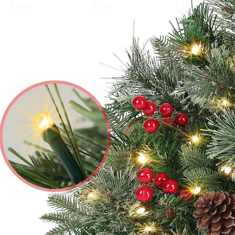 Urna de árbol de Navidad artificial preiluminada, decoración navideña para exteriores con plantas artificiales adornadas con adornos variados y luces LED blancas preinstaladas, decoración navideña con 2025 - $29.99 –P13