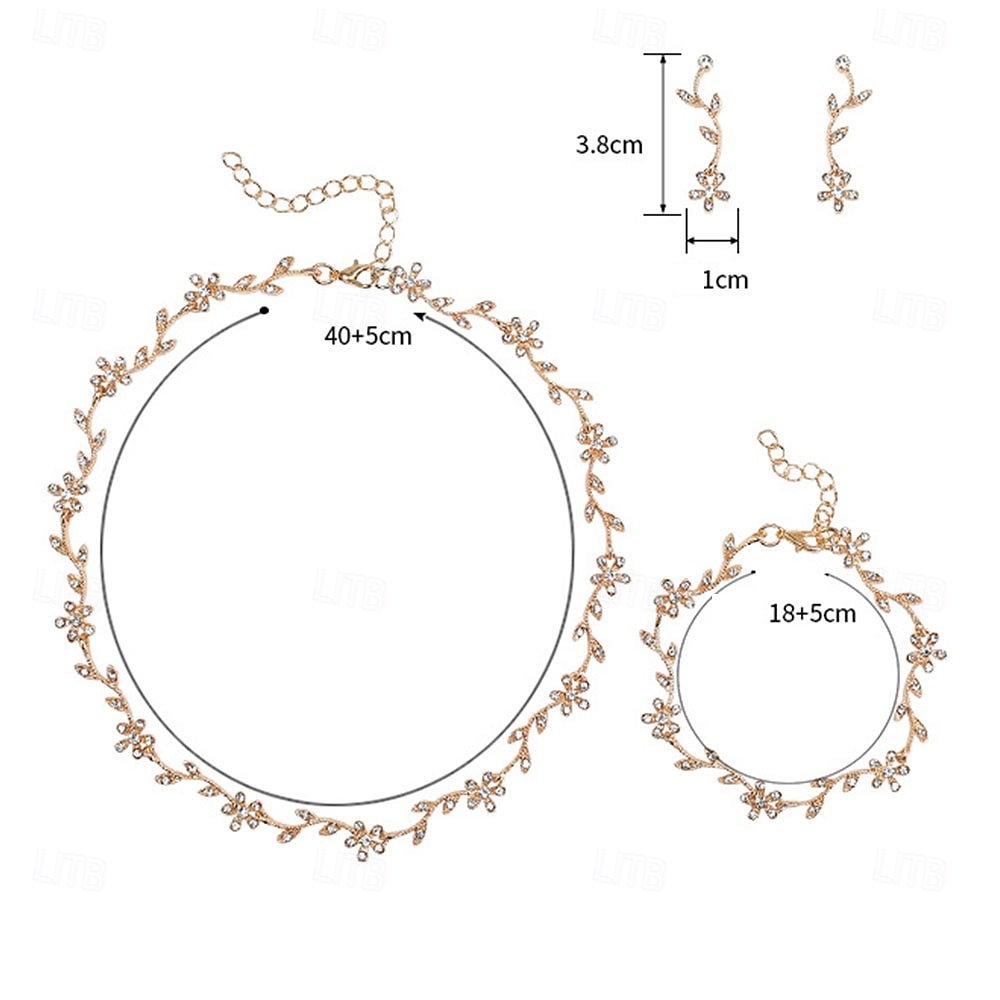 Juego de Joyas 3 Diamantes Sintéticos Cromo 1 Brazalete Pendientes Collare Mujer Elegante Vintage Moda Estilo retro Clásico Conjunto de joyas Para Boda Fiesta Invitado a la boda 2025 - $14.99 –P7