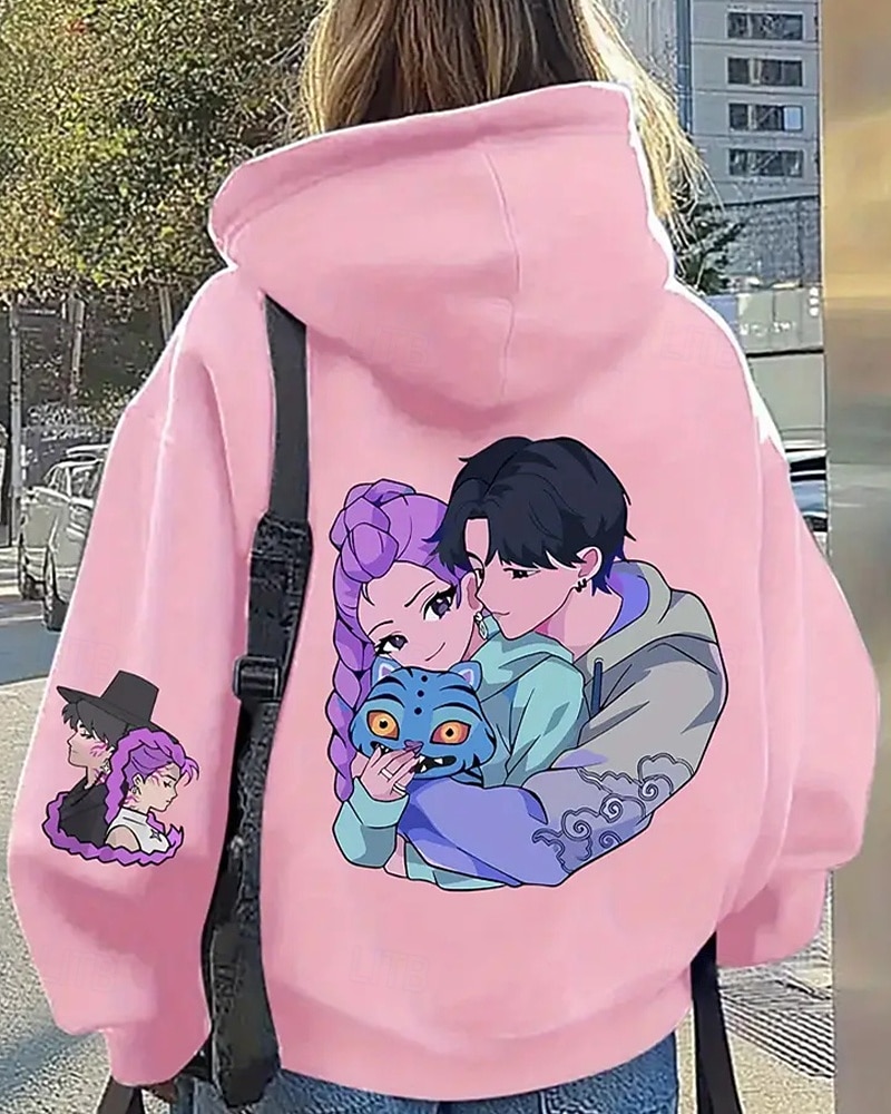 Felpa con cappuccio grafica Kpop-rumi per ragazze - top traspirante con stampa di simpatici personaggi della cultura pop coreana e stelle del K-pop &fan art design casual comfort per la scuola del 2025 a $18.99 –P5
