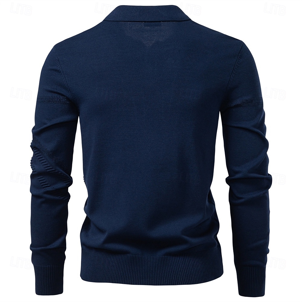 Herre Pullover genser Strikke Vanlige topper Jacquard Knapper Helfarge Polokrage Elegant Årgang Skole Hjem Klær Vår Høst Mørk Marineblå Kakifarget S M L 2026 - $35.99 –P11