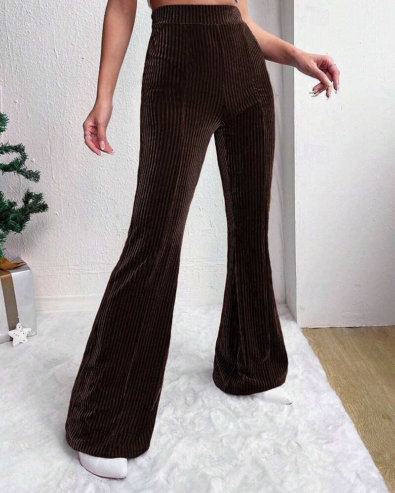 Mulheres Perna larga Calças de Veludo Calças Roupa de rua Casual Comprimento total Natural Tecido Cintura elástica Confortável Ao ar livre Férias Para Noite Vinho Pavão Azul Rosa claro cáqui Outono de 2026 por $22.99 –P15