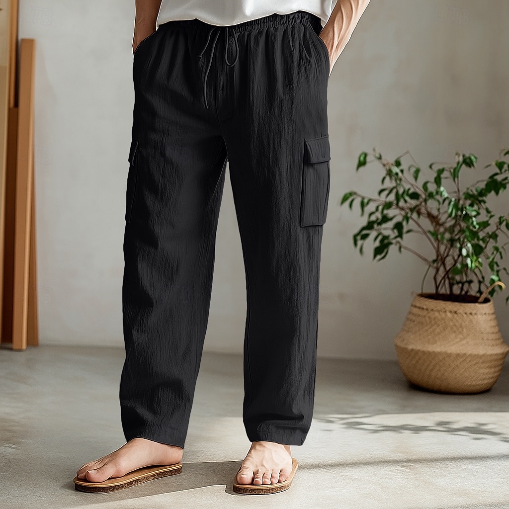 Homens Calças Cargo Calças Calça verão Calças de praia Com Cordão Cintura elástica Bolso multi Tecido Conforto Macio Comprimento total Ao ar livre Diário Feriado Férias Moda Preto Branco Sem de 2025 por $24.99 –P9