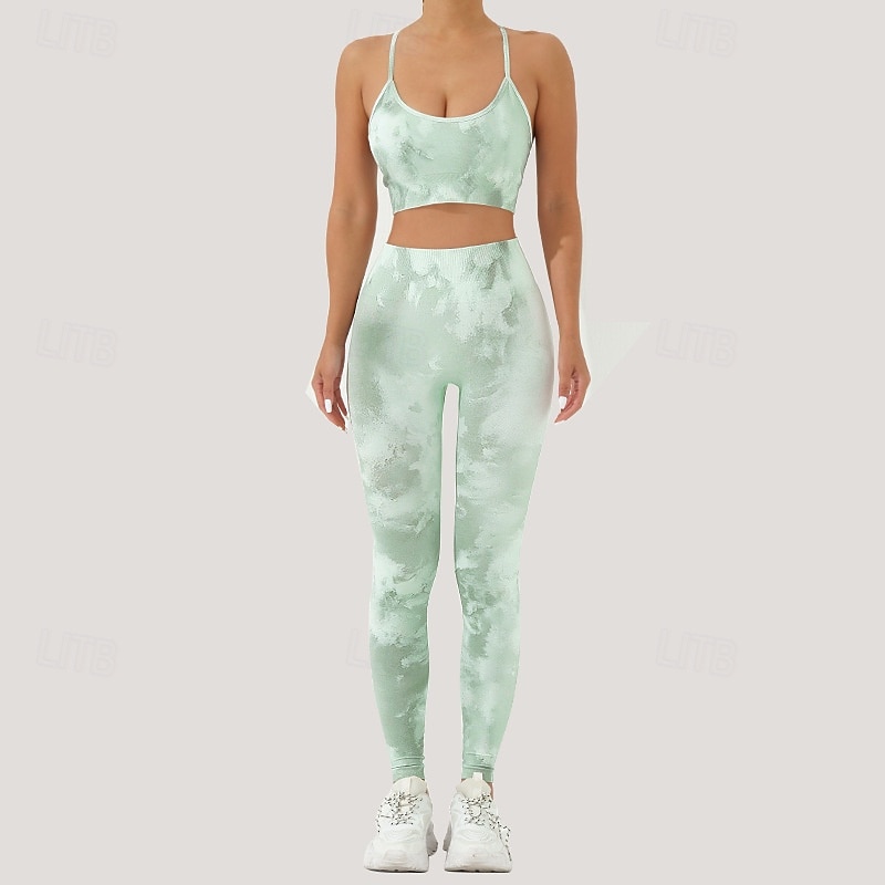 Dam 2-delad yogatröja Sport BH Loungekläder Tryck Träningsdräkter Mörkgrå Svart Gym Träna Träning Hög midja Stretch Andningsfunktion Magkontroll Ärmlös Sport Sportkläder 2025 - $42.99 –P8
