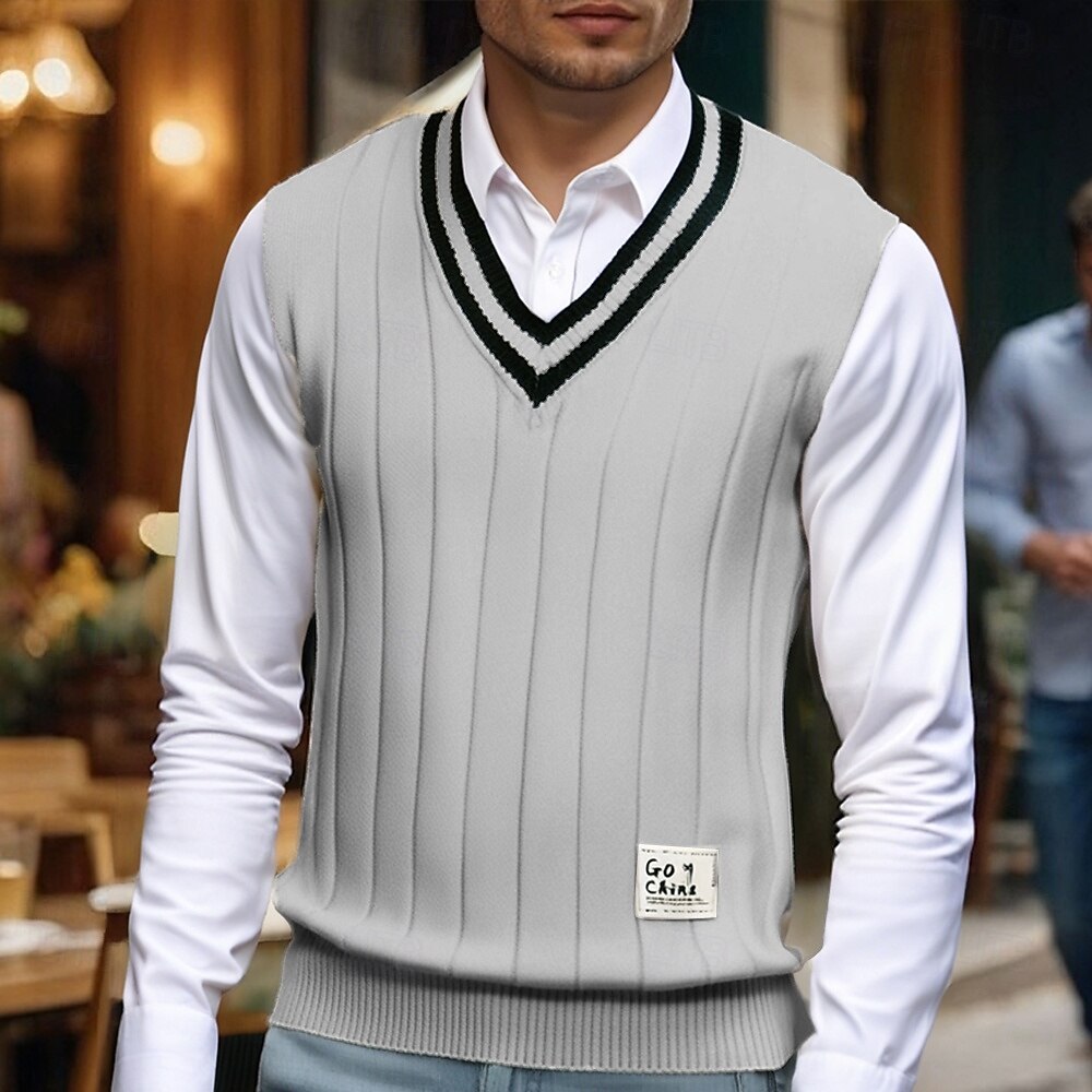 Herren Pullunder Kleid Pullover Pullover Weste Strickpullover Gerippt Stricken Normale Oberteile Gestrickt Einfach V Ausschnitt Mode Lässig Urlaub Alltagskleidung Bekleidung Herbst Winter Schwarz Weiß 2026 - $39.99 –P6