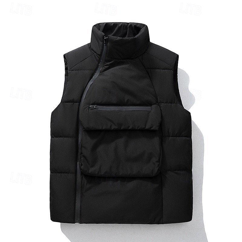 Homme Gilet matelassé Gilet Vacances Quotidien Date Mode Occasionnel Hiver Avec Poches Polyester Chaud Confortable Couleur Unie Fermeture éclair Col montant Coupe régulière Noir Gris Gilet de 2026 ? $38.99 –P3